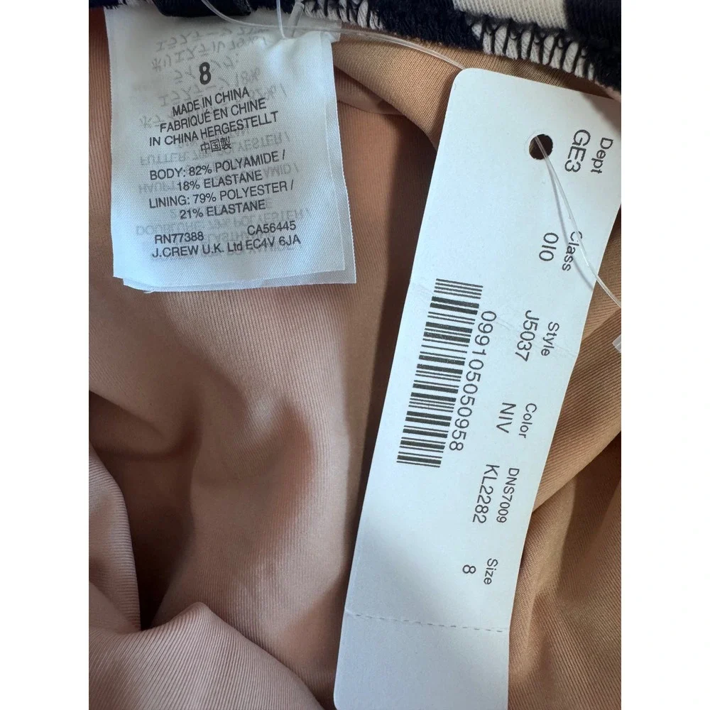 J. Crew Mixed Stripe Paneled One-Piece Swimsuit Navy White J5037  Size 8 NWT‎